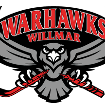 Aggressive warhawk clutching two red swords with 'Warhawks Willmar' text.