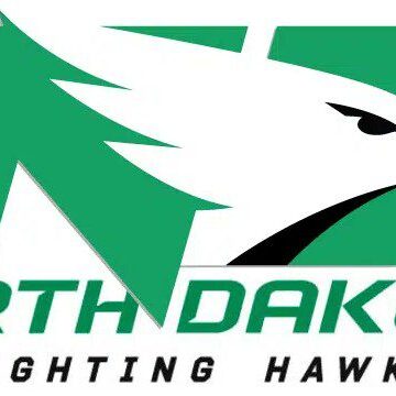 North Dakota Fighting Hawks logo in green and white.